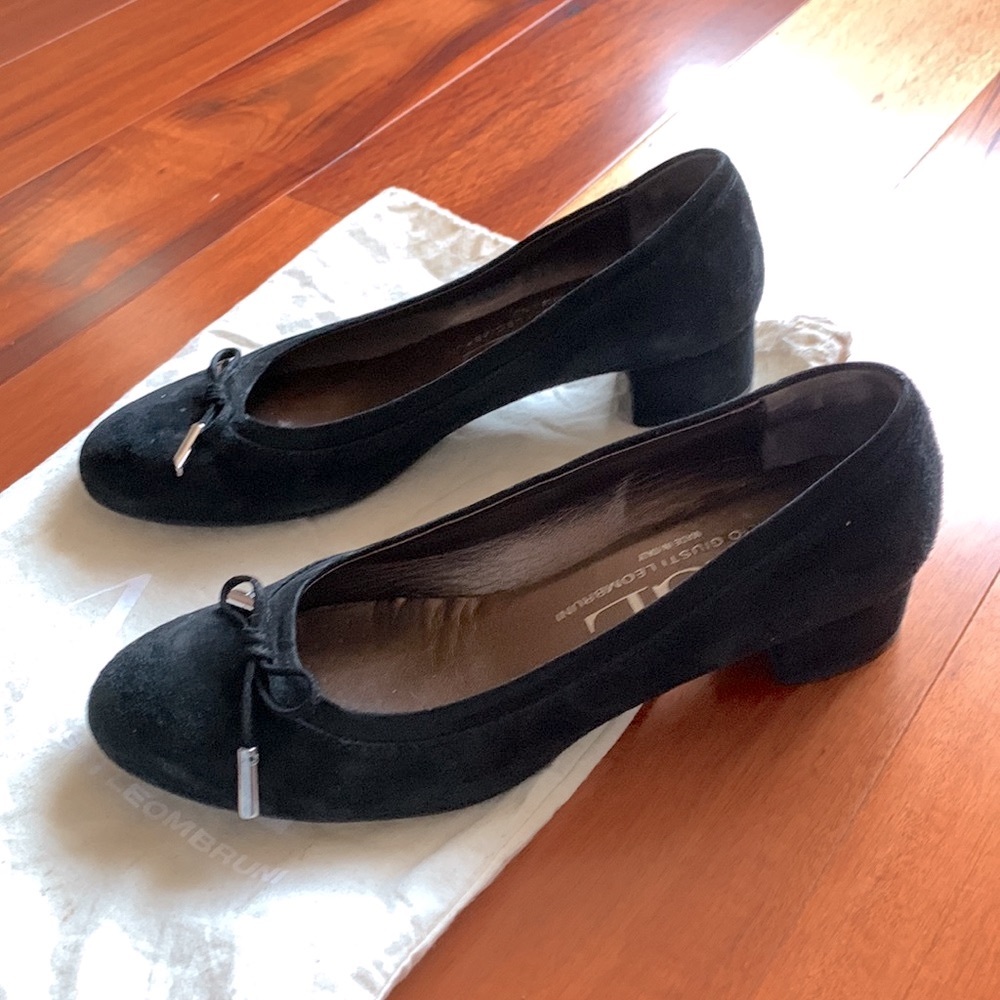 AGL Kristin Block Heel Black Suede Ballet Flat Look